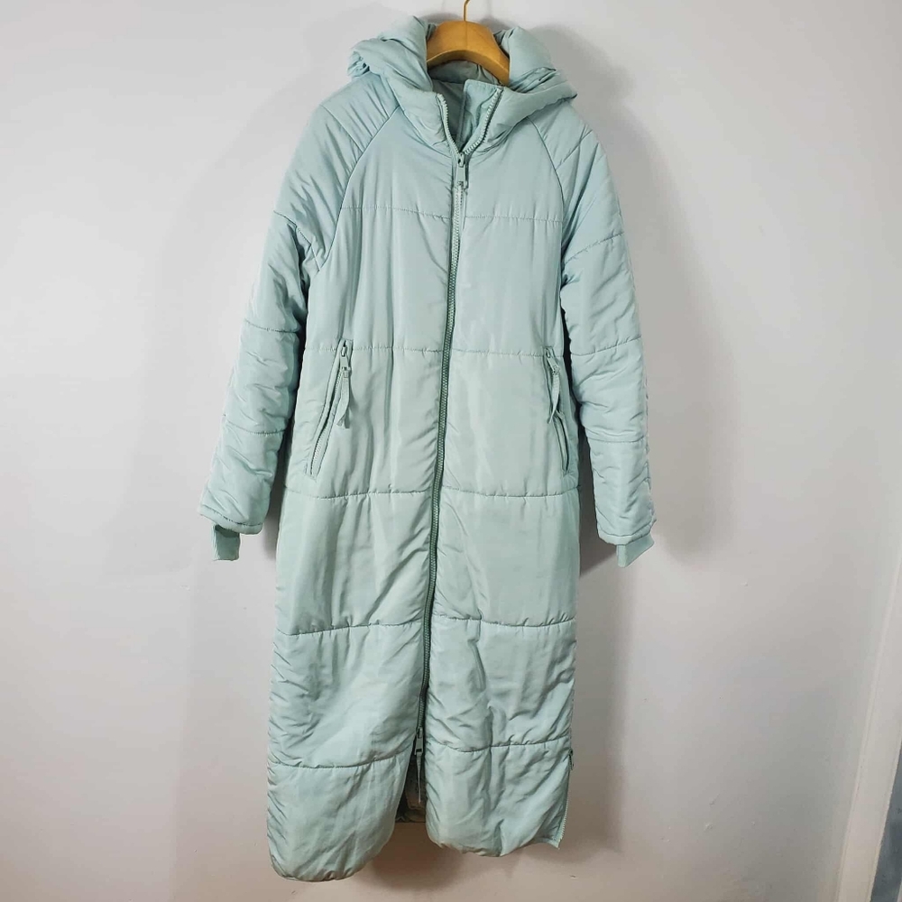 Women's Light Green Quilted Long Coat/PufferSize S